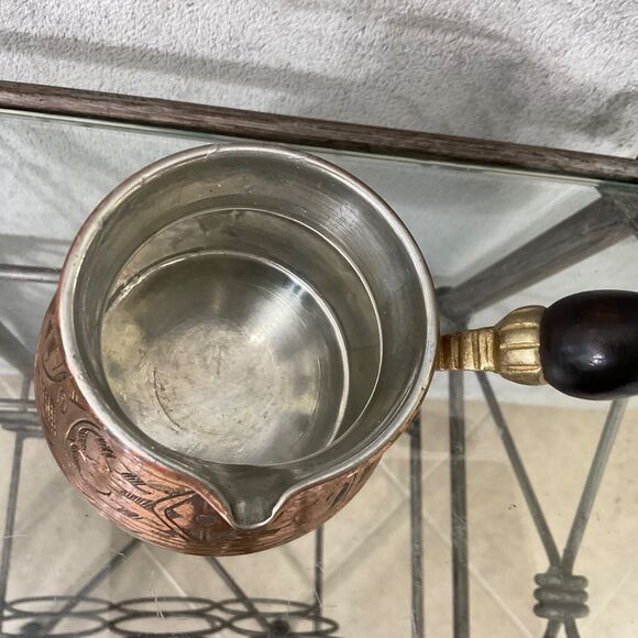 Vintage Copper+? Turkish coffee Cezve mother of pearl inlay wood handle - Picture 9 of 12